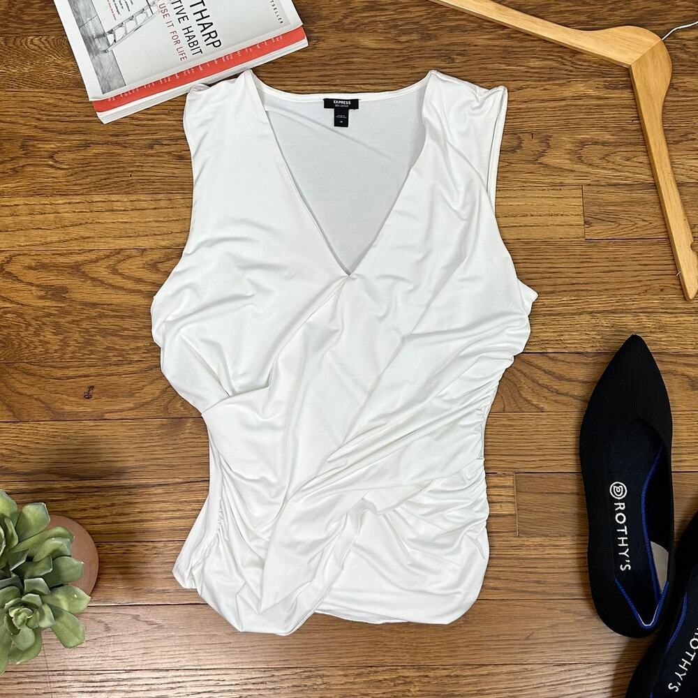 Express White Body Contour Deep V-Neck Blouse